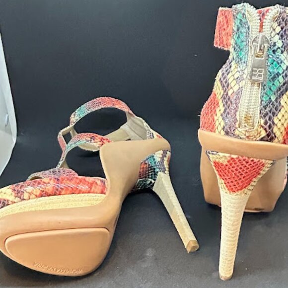 BCBGMAXAZRIA Daniela I Cream/Red/Green Snakeskin Ankle 5.5" High - Picture 2 of 6